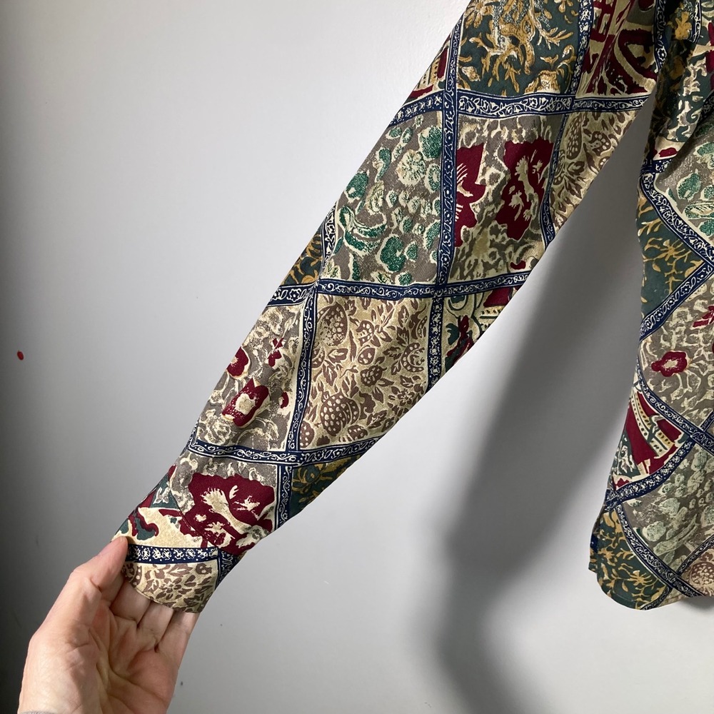 Tess 100% Silk Patchwork Print Button Front Shirt… - image 5